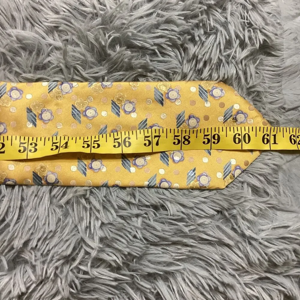 Jos‎ A Bank Signature Gold 100% Silk Tie Yellow Gold Blue Floral Necktie Limited
